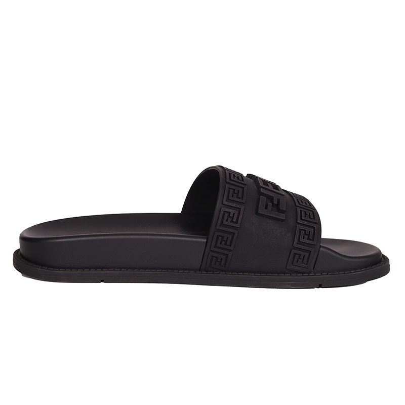 美品 フェンダーチェ fendace コラボ サンダル ゴールド FENDI 37 NEW $520 VERSACE X FENDI FENDACE Woman's Black Pool Slides LOGO